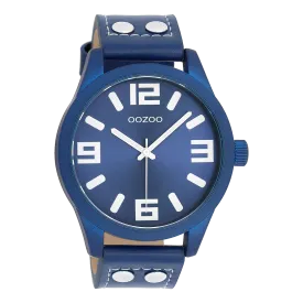 Forest green OOZOO watch with dark blue leather strap - C1092
