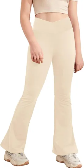 Girl's Leggings Cross High Waisted Flare Pants Yoga Bootcut Pants Solid Color Full Length Bell Bottoms