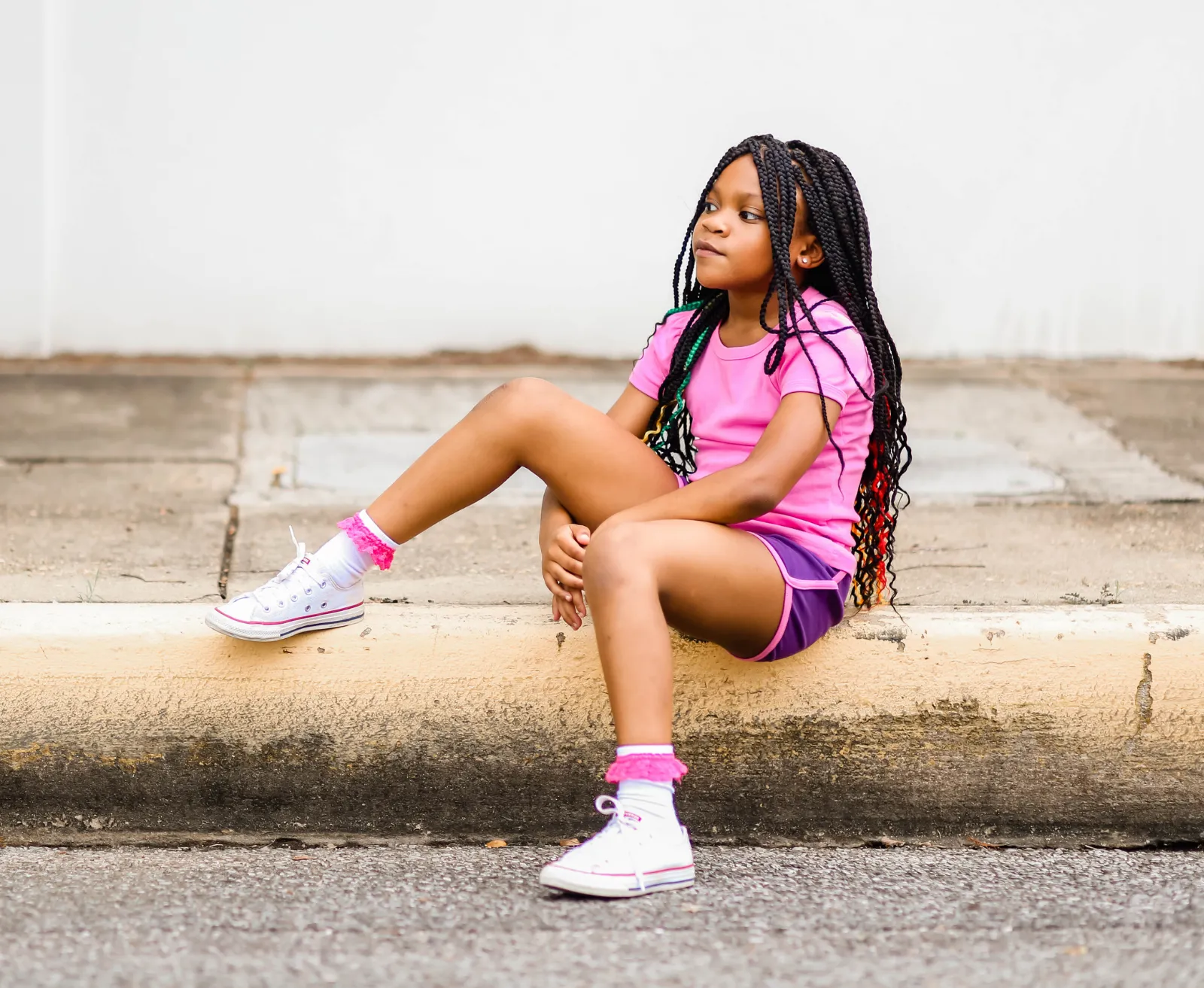 Girls Soft Cotton Knit Short with Trim | Yellow w. Bubblegum Trim