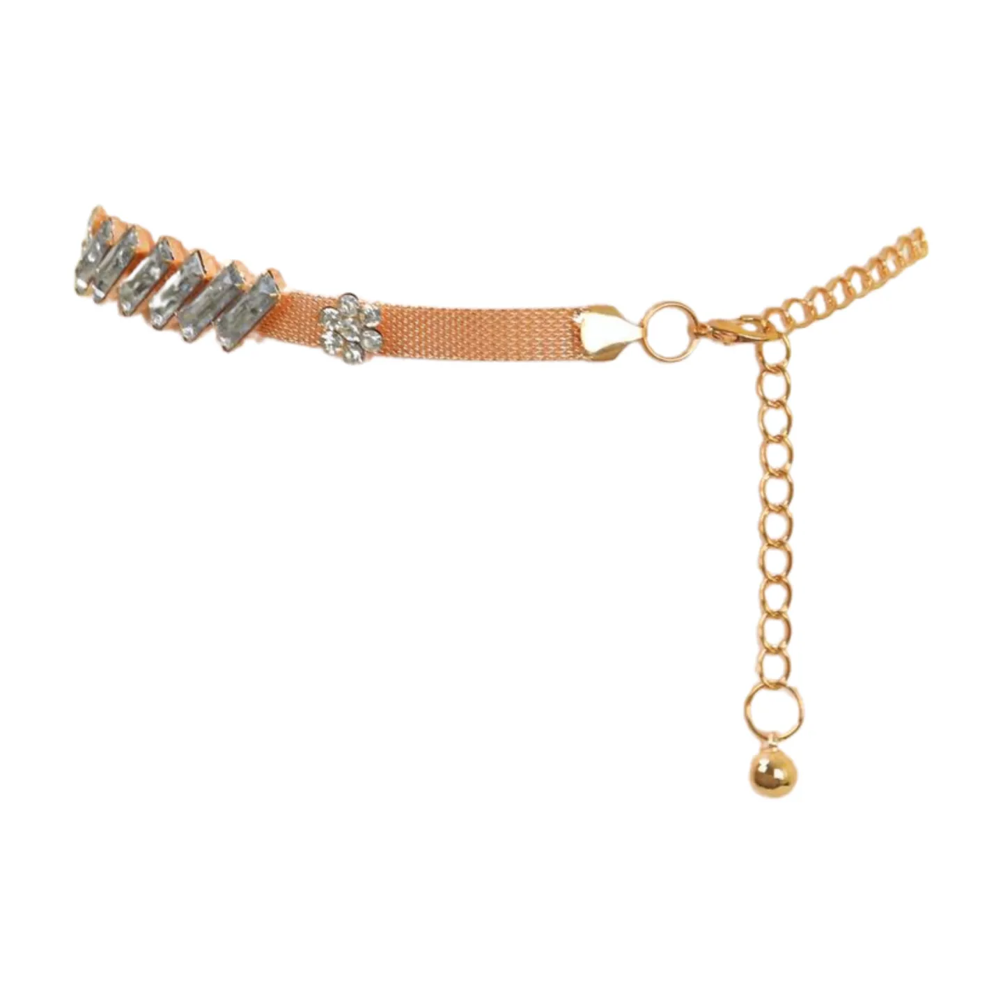 Gold Metal Chain Belt Flower Charms Long Beads Size S M L