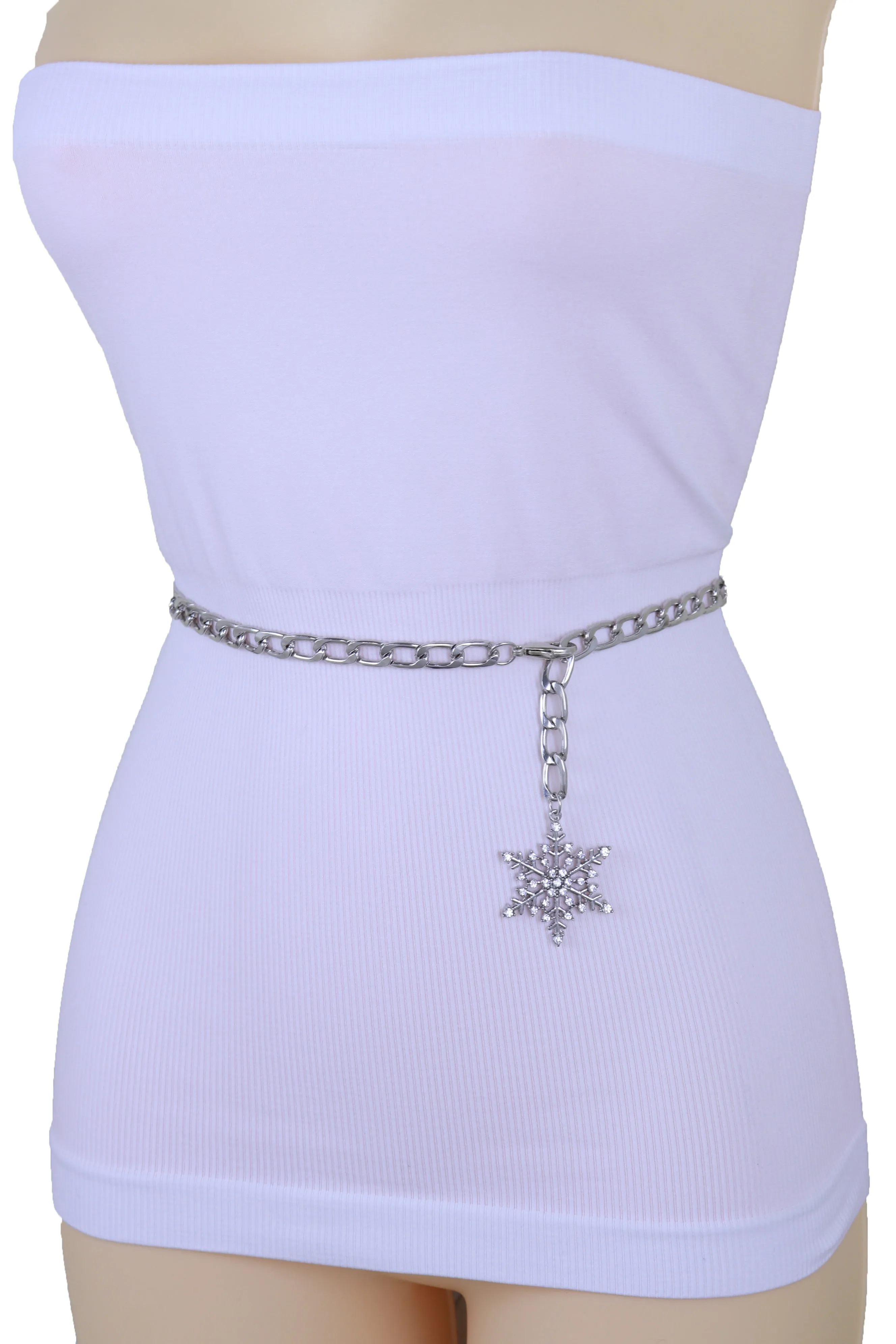 Gold Metal Chain Belt Flower Charms Long Beads Size S M L