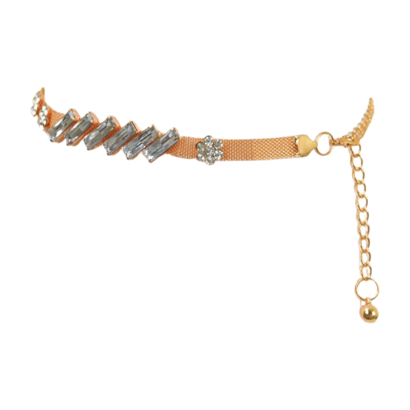 Gold Metal Chain Belt Flower Charms Long Beads Size S M L
