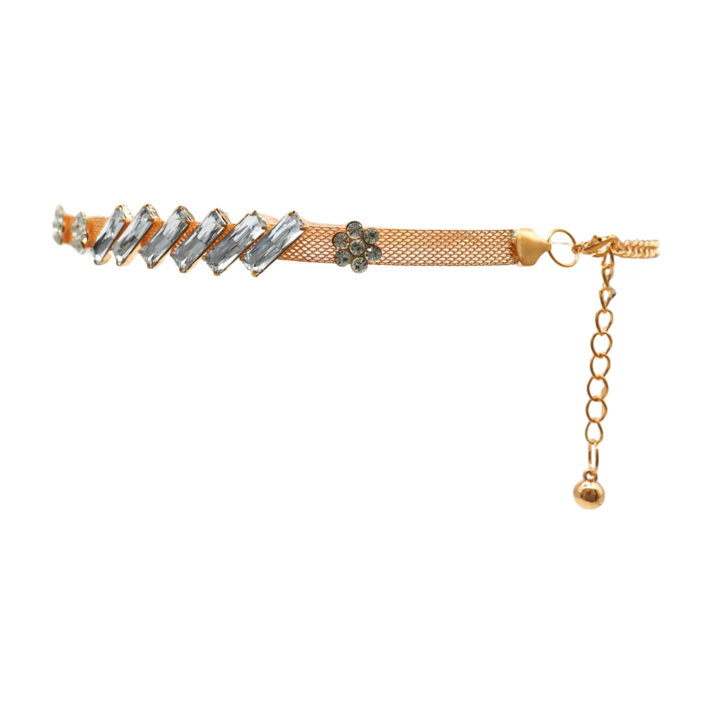 Gold Metal Chain Belt Flower Charms Long Beads Size S M L
