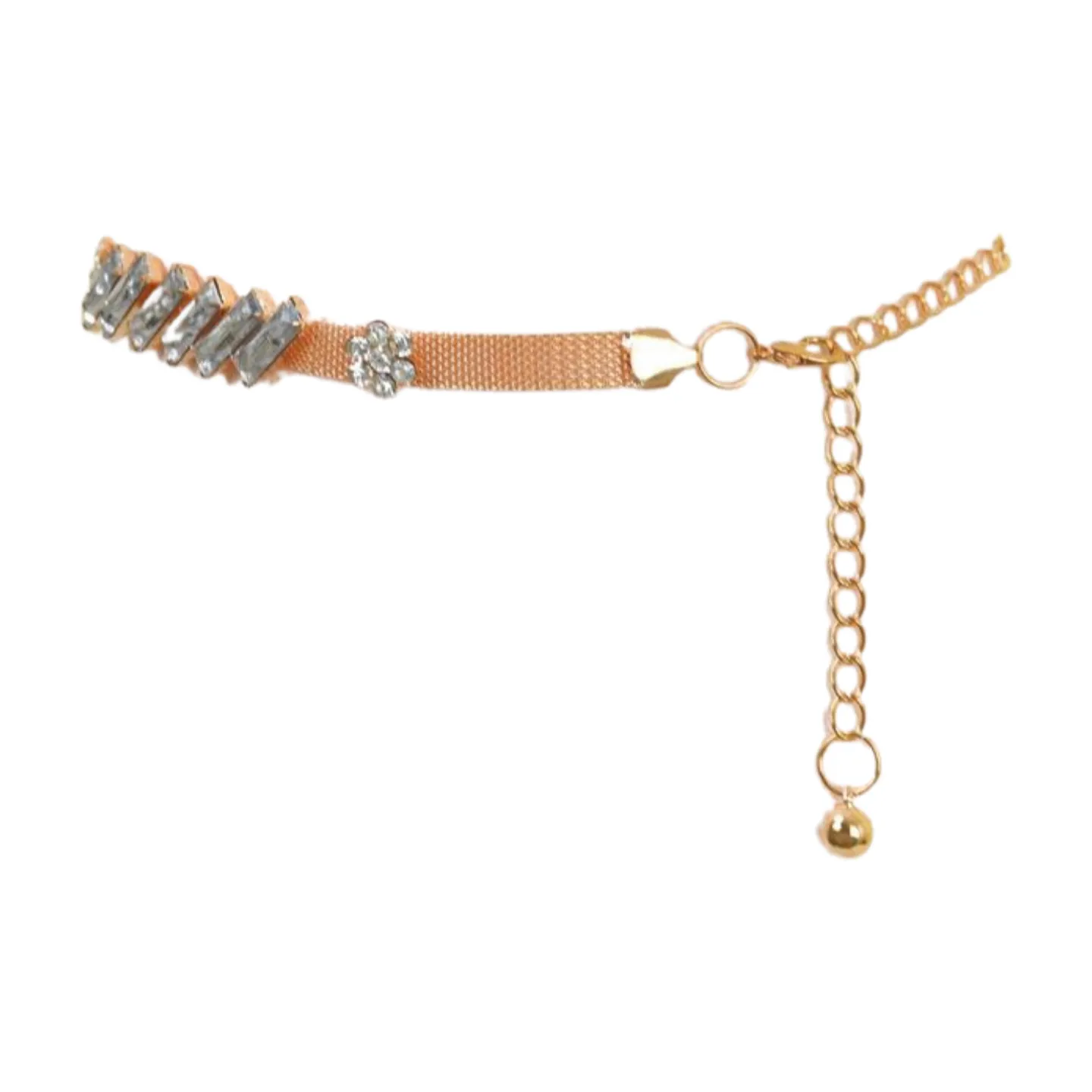Gold Metal Chain Belt Flower Charms Long Beads Size S M L