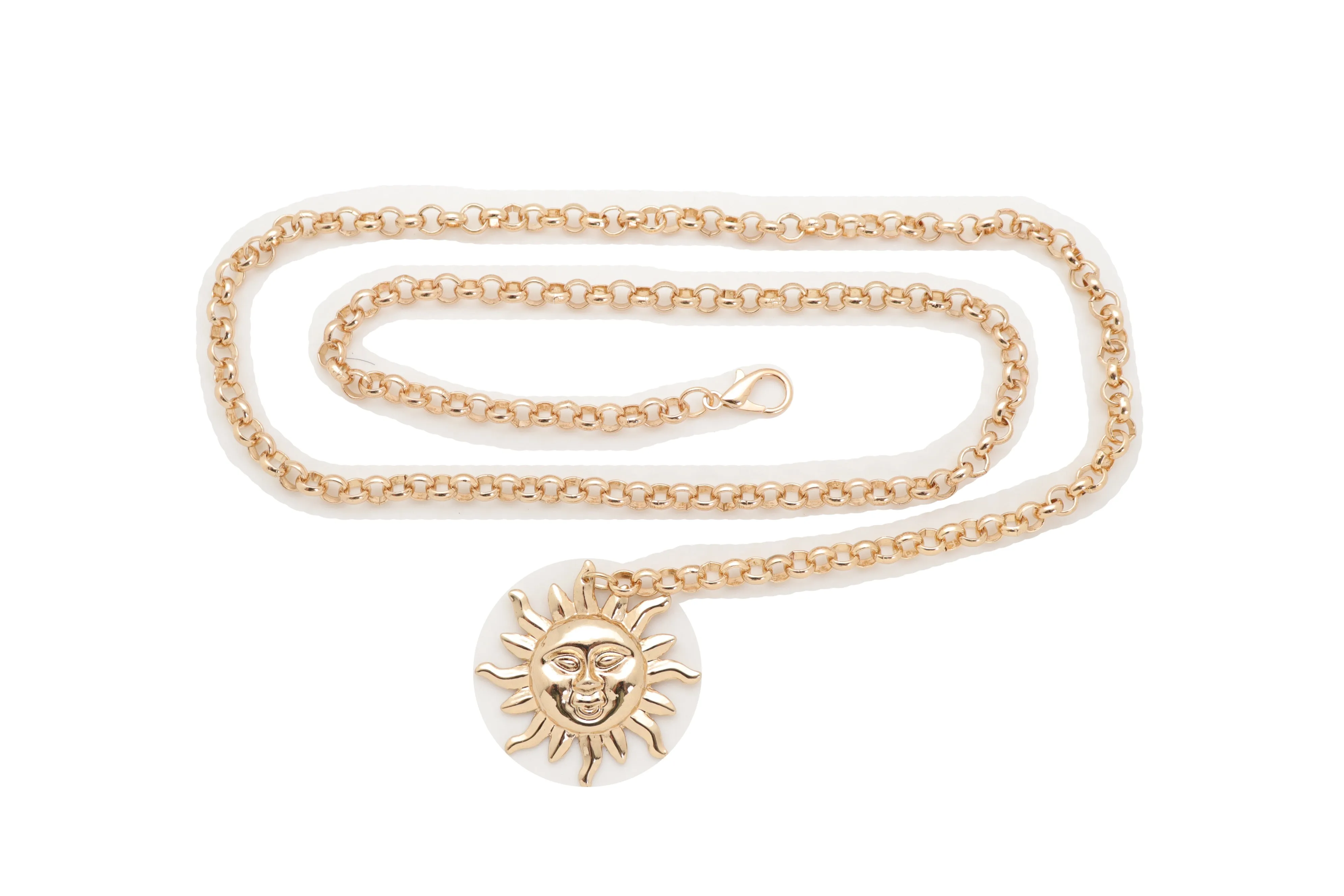 Gold Metal Chain Links Skinny Trendy Belt Hip High Waist Sun Charm M L XL