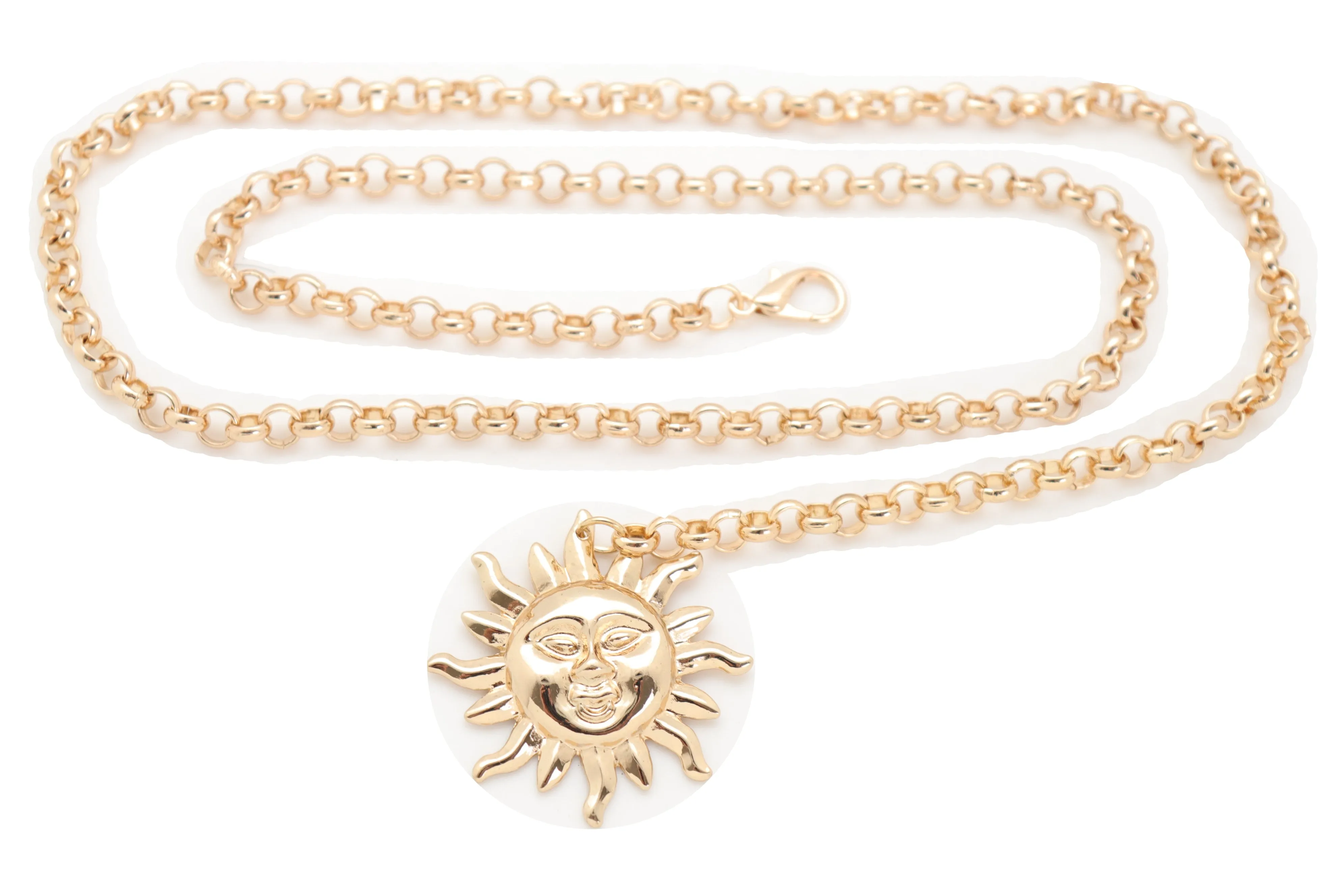 Gold Metal Chain Links Skinny Trendy Belt Hip High Waist Sun Charm M L XL