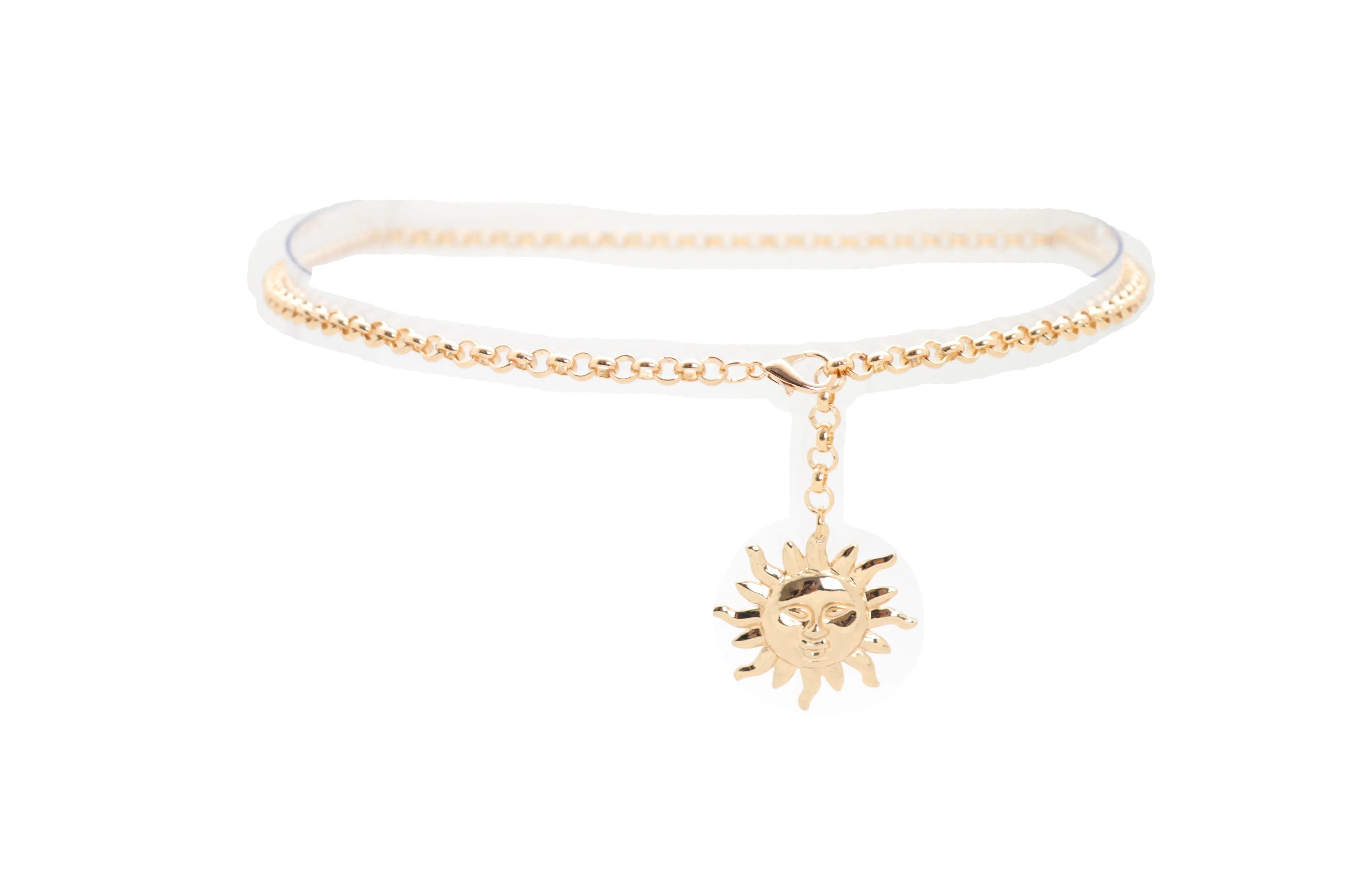 Gold Metal Chain Links Skinny Trendy Belt Hip High Waist Sun Charm M L XL