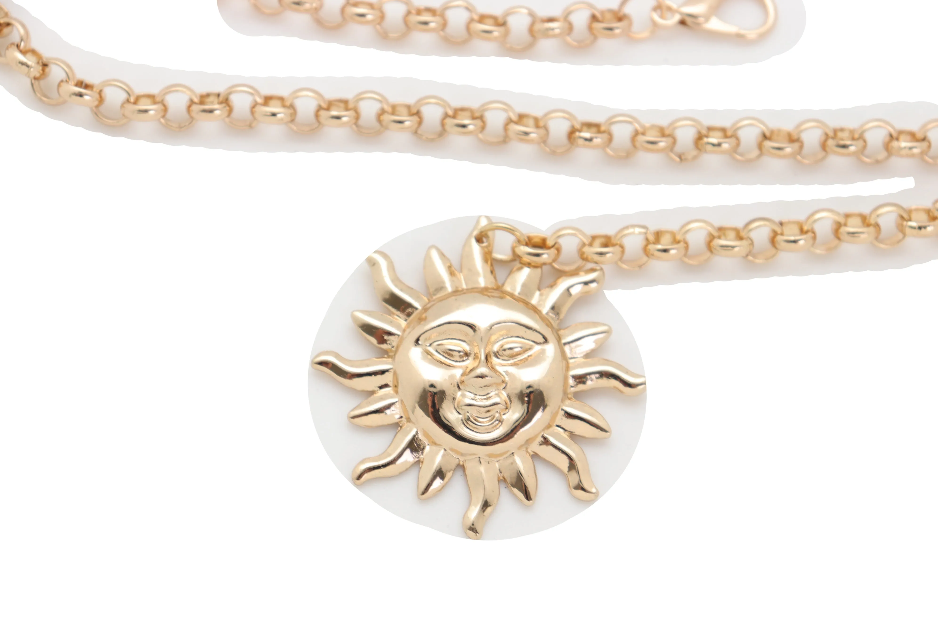 Gold Metal Chain Links Skinny Trendy Belt Hip High Waist Sun Charm M L XL