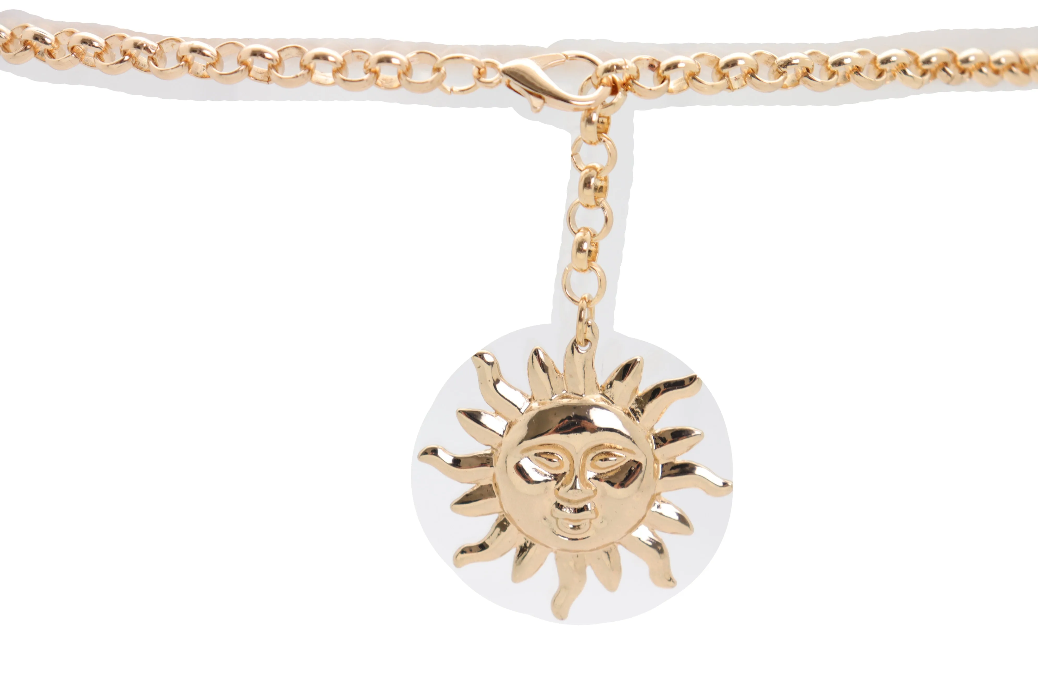 Gold Metal Chain Links Skinny Trendy Belt Hip High Waist Sun Charm M L XL
