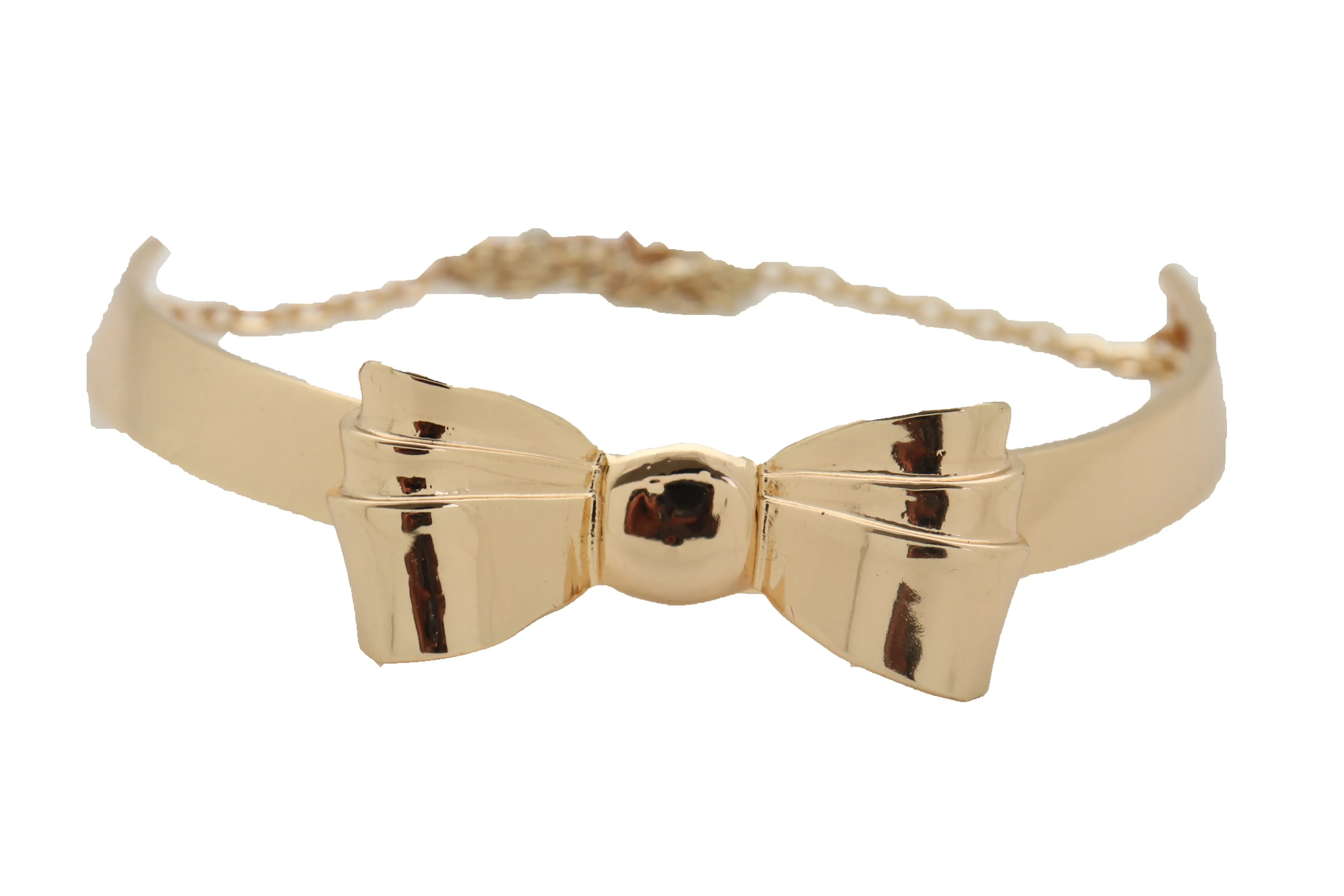 Gold Metal Chain Short Choker Necklace Bow Ribbon Pendant