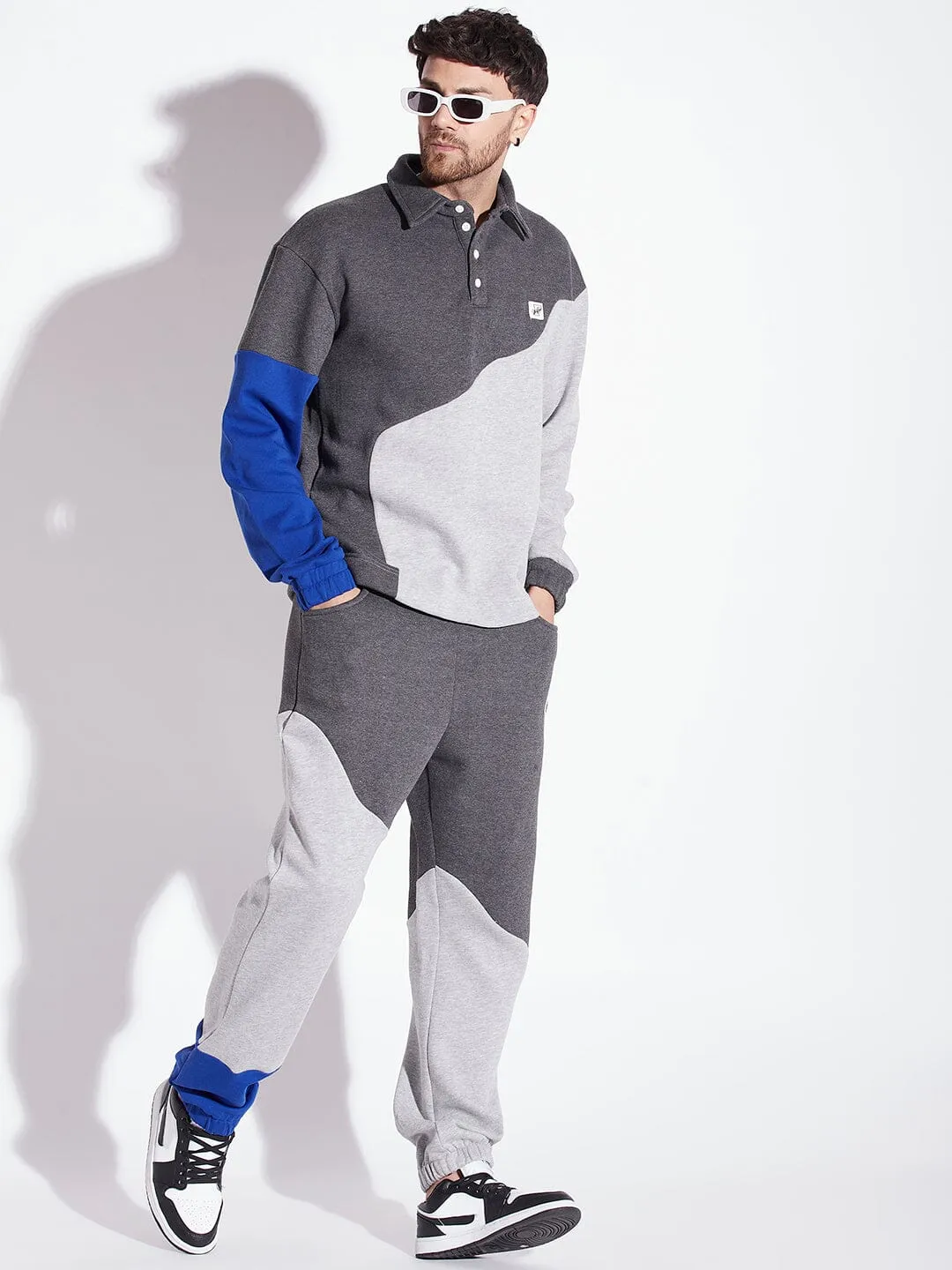 Grey Cut Sew Polo Sweatshirt