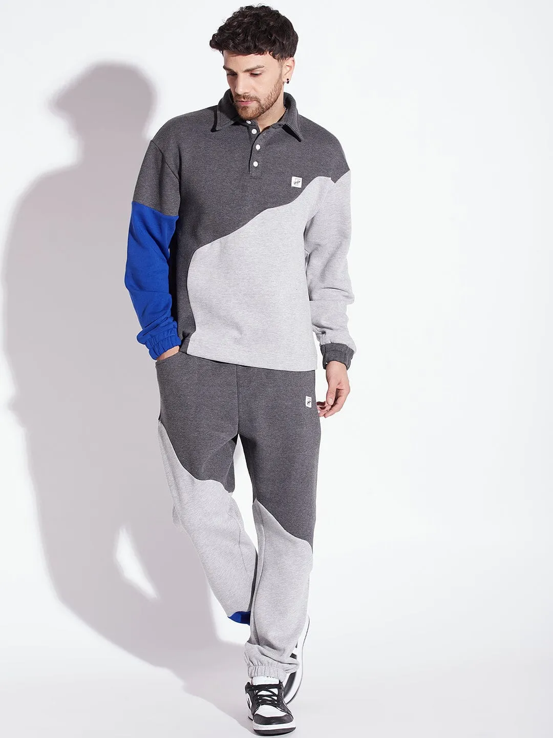 Grey Cut Sew Polo Sweatshirt