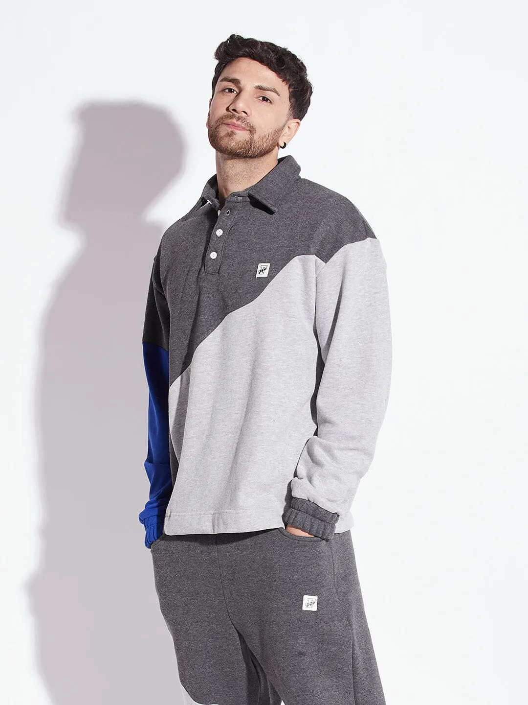 Grey Cut Sew Polo Sweatshirt