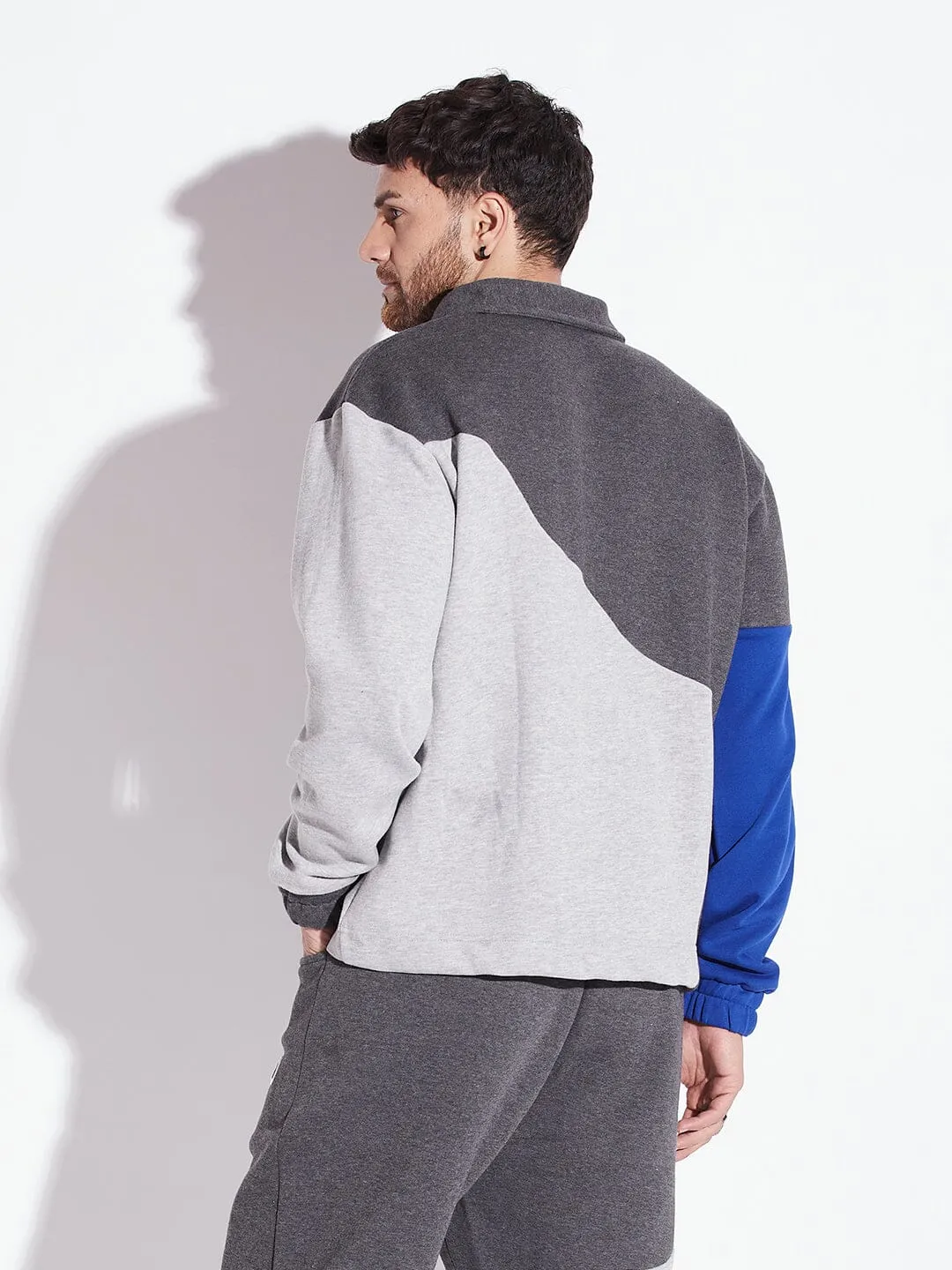 Grey Cut Sew Polo Sweatshirt