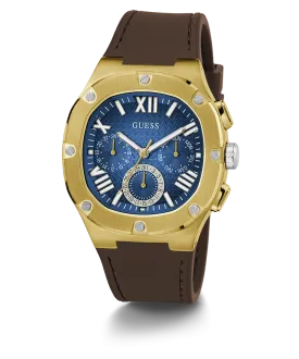 GUESS Mens Brown Gold Tone Multi-function Watch