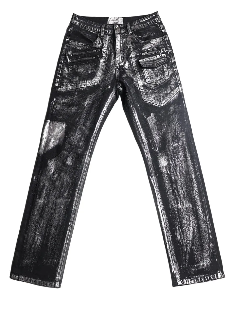 Hand-Brushed Distressed Denim Jeans