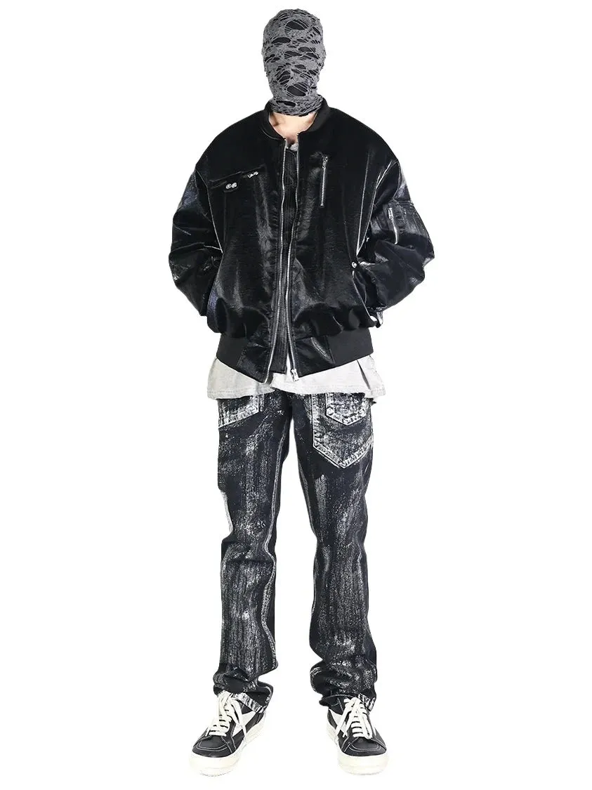 Hand-Brushed Distressed Denim Jeans