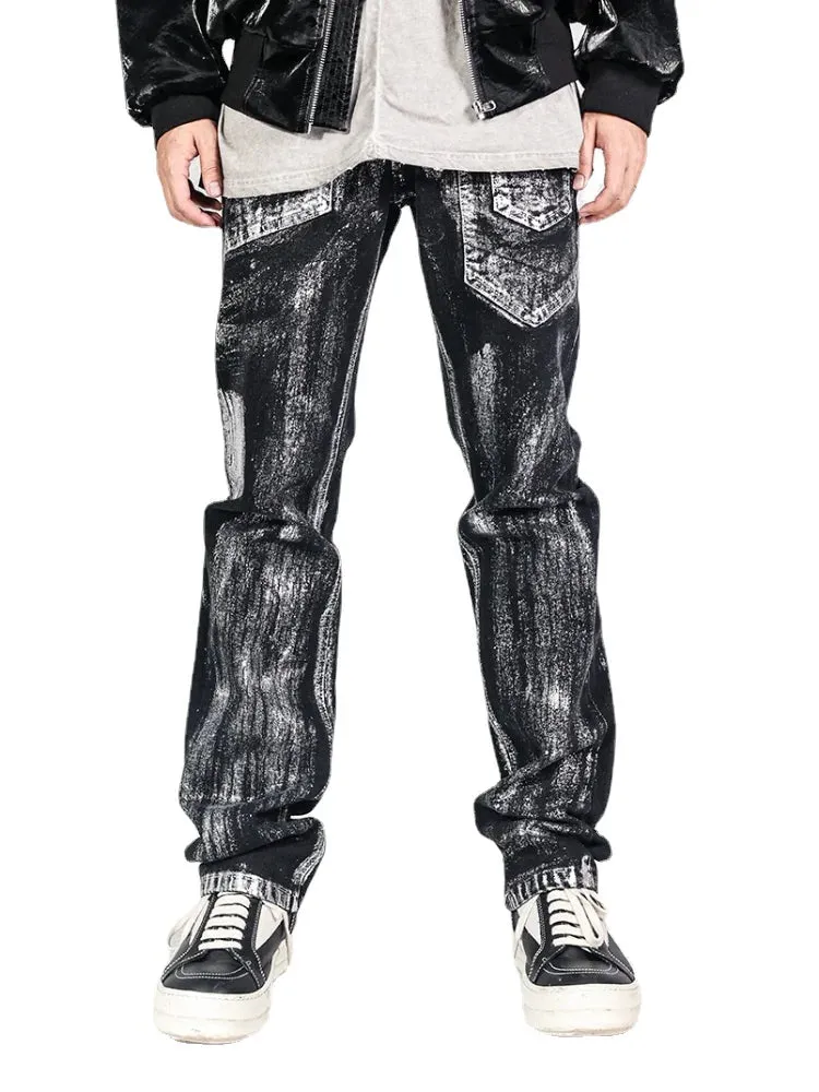 Hand-Brushed Distressed Denim Jeans