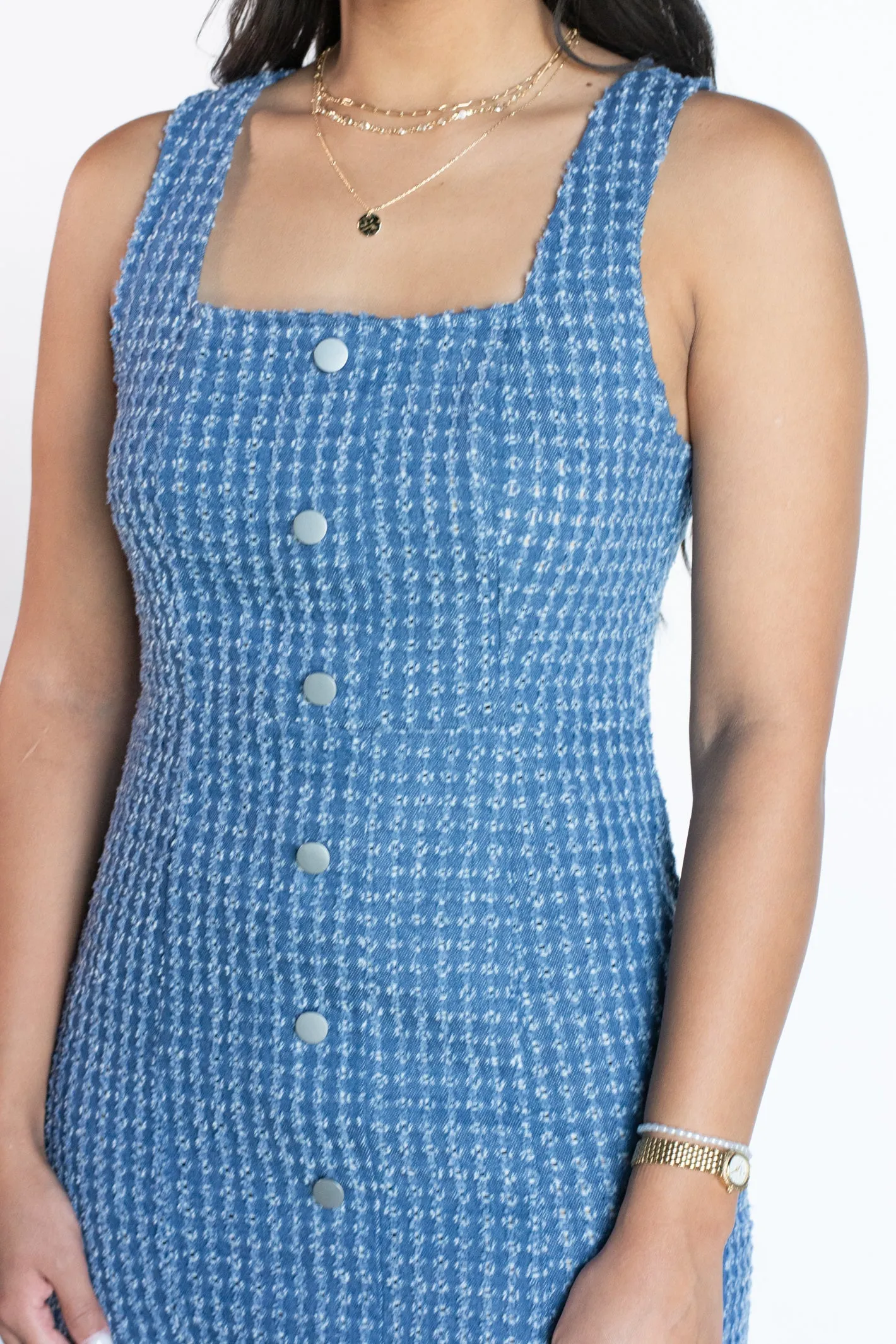 Happiest Here Denim Square Neck Dress