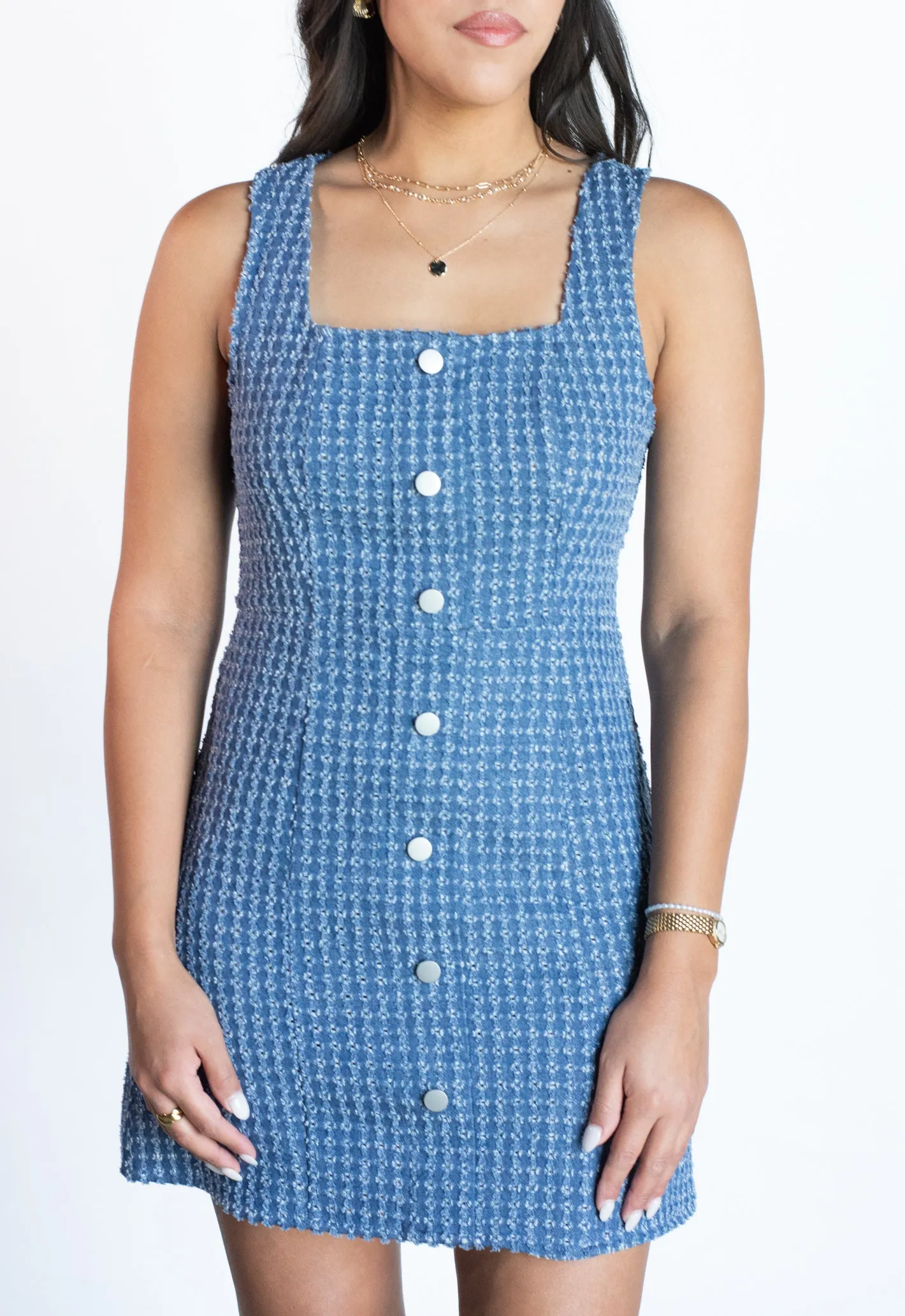 Happiest Here Denim Square Neck Dress
