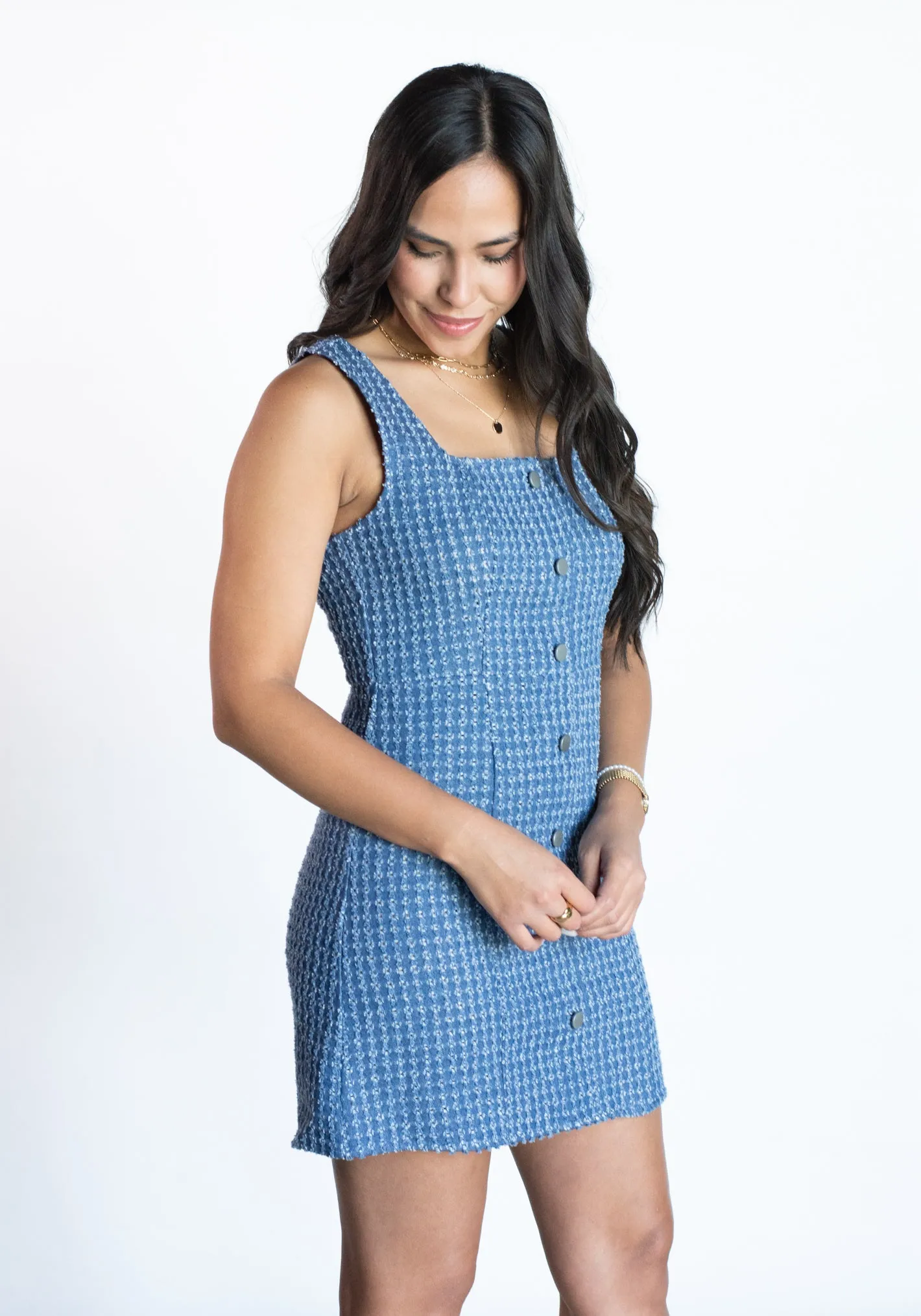 Happiest Here Denim Square Neck Dress