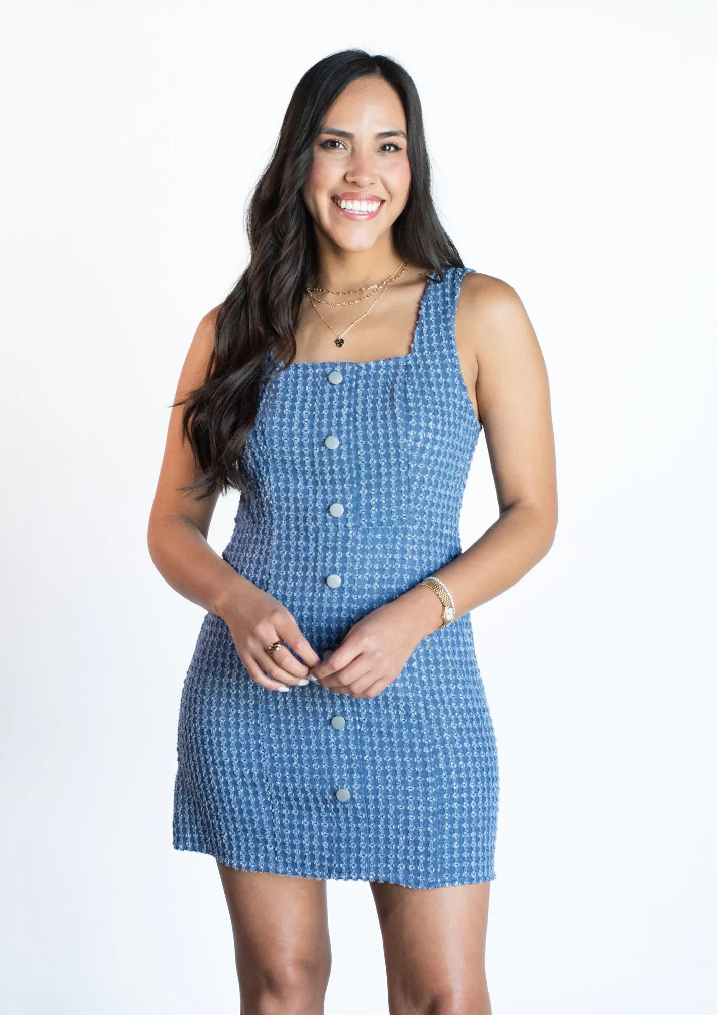 Happiest Here Denim Square Neck Dress