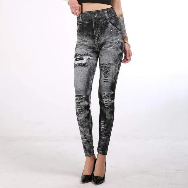 Imitation Denim Printed Slim Jeggings
