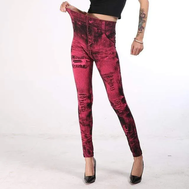 Imitation Denim Printed Slim Jeggings