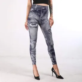 Imitation Denim Printed Slim Jeggings
