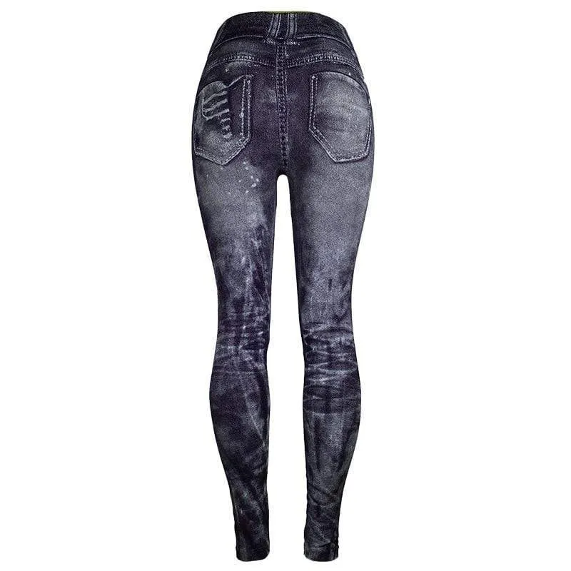 Imitation Denim Printed Slim Jeggings