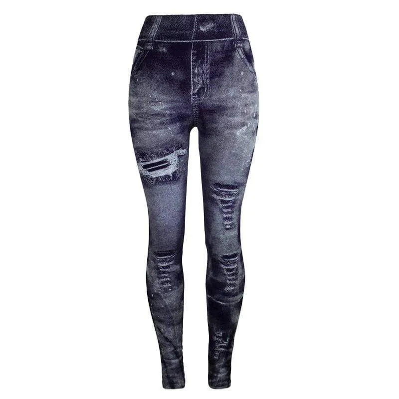 Imitation Denim Printed Slim Jeggings
