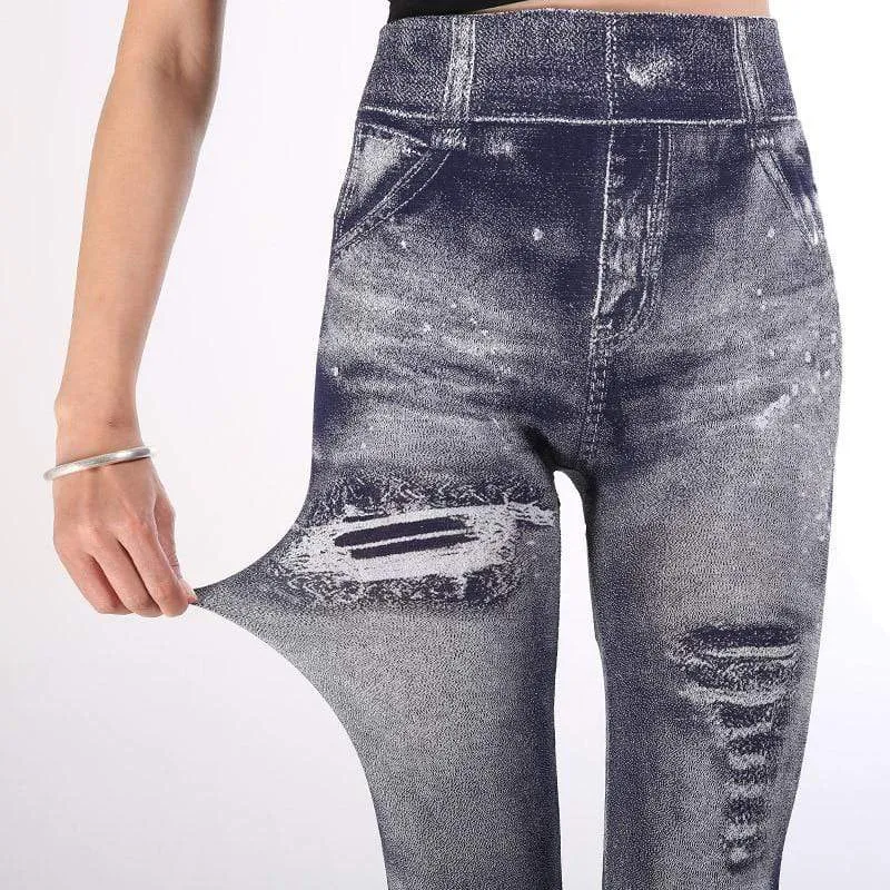 Imitation Denim Printed Slim Jeggings