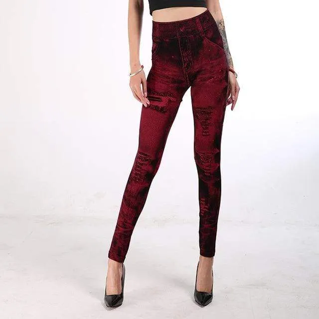 Imitation Denim Printed Slim Jeggings