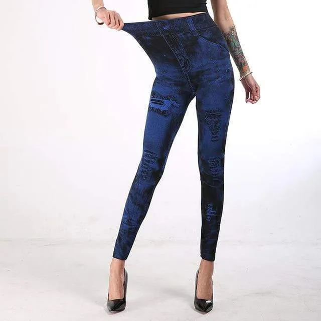 Imitation Denim Printed Slim Jeggings