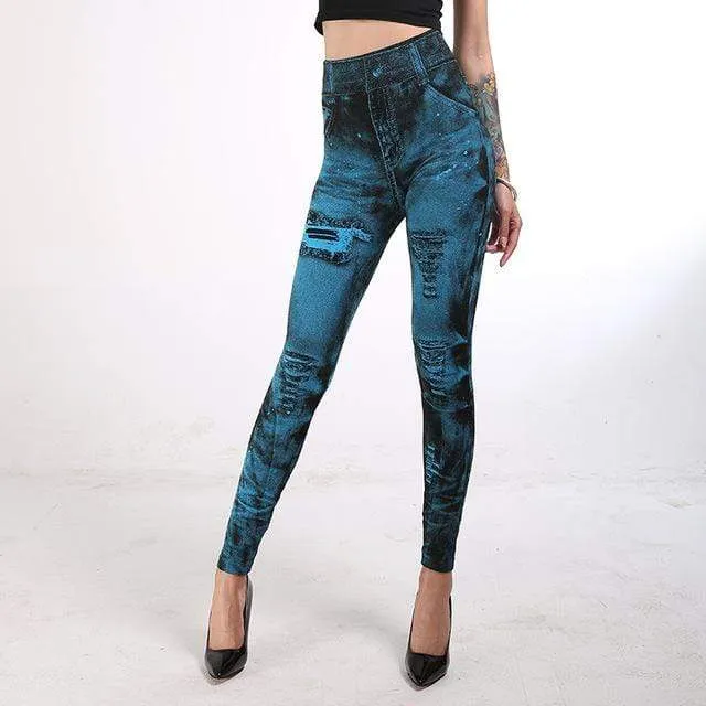Imitation Denim Printed Slim Jeggings