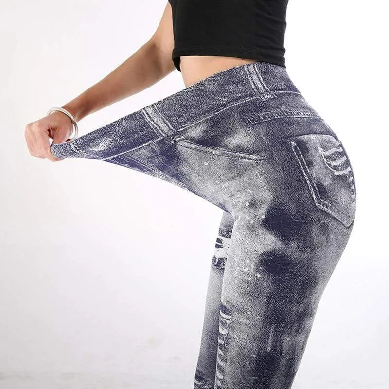 Imitation Denim Printed Slim Jeggings