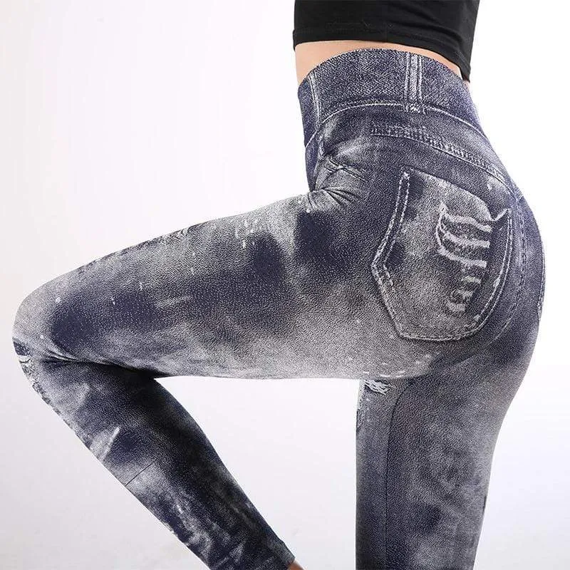 Imitation Denim Printed Slim Jeggings