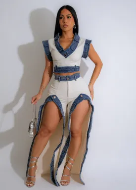 Indigo Edge Ensemble Pant Set White