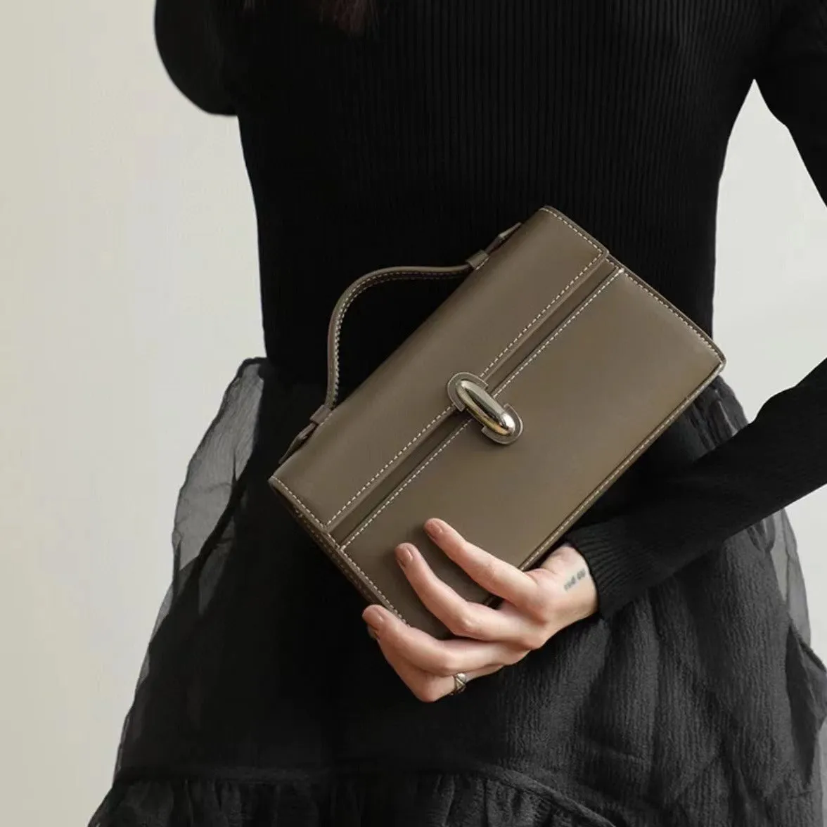 Italian Calfskin Leather Flap Box Bag, Suede Leather Handbag, Luxury Designer Bag, Italian Leather Box Bag, Classic Handbag, Minimalist Genuine Leather Purse