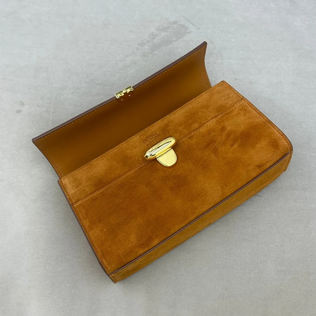 Italian Calfskin Leather Flap Box Bag, Suede Leather Handbag, Luxury Designer Bag, Italian Leather Box Bag, Classic Handbag, Minimalist Genuine Leather Purse