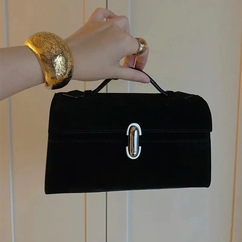 Italian Calfskin Leather Flap Box Bag, Suede Leather Handbag, Luxury Designer Bag, Italian Leather Box Bag, Classic Handbag, Minimalist Genuine Leather Purse