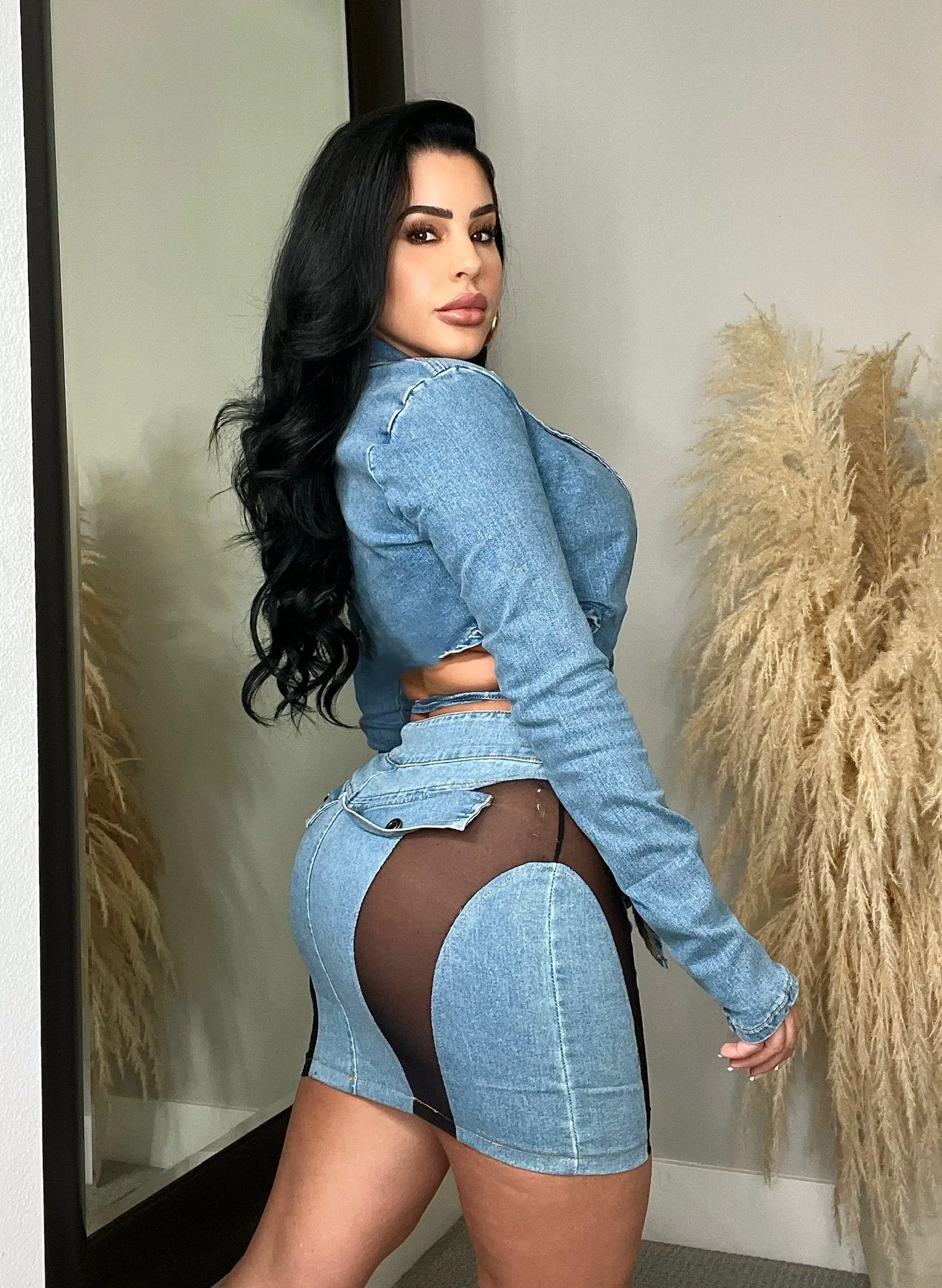 Just Enough Of You Mesh Denim Skirt