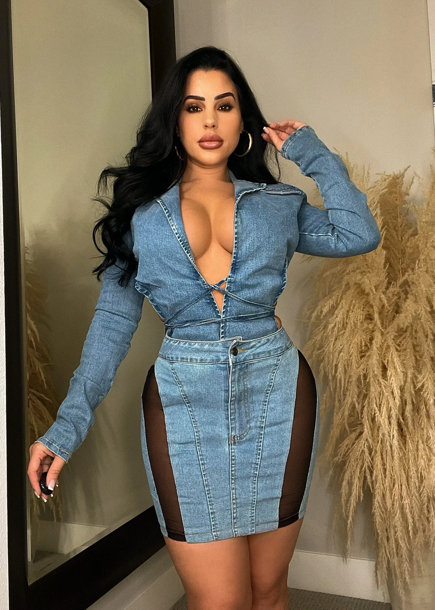 Just Enough Of You Mesh Denim Skirt