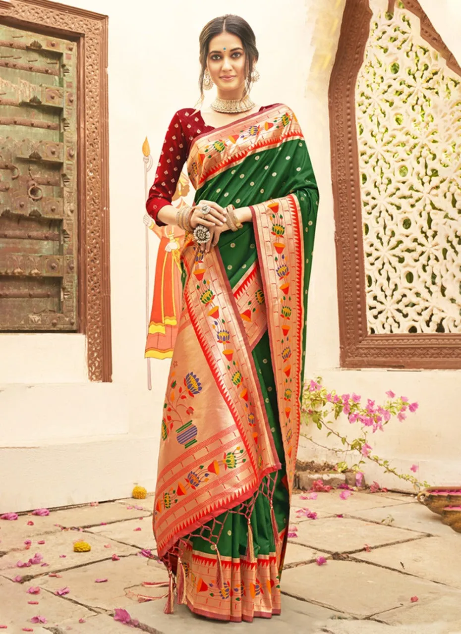 KcPc New Arrival Paithani silk Beautiful Zari border Pallu saree,SANG