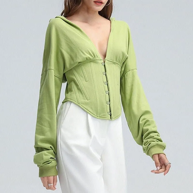 Lace Up Corset Hoodie - Trendy Zip-Up High Street Sweatshirt for Women | NINA ELIZA