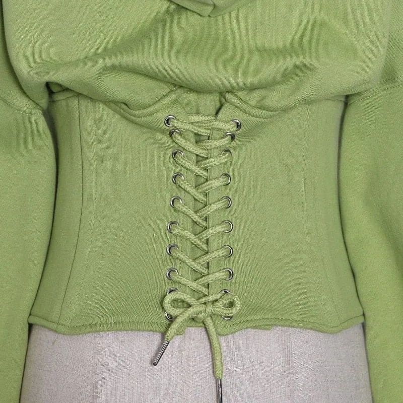 Lace Up Corset Hoodie - Trendy Zip-Up High Street Sweatshirt for Women | NINA ELIZA