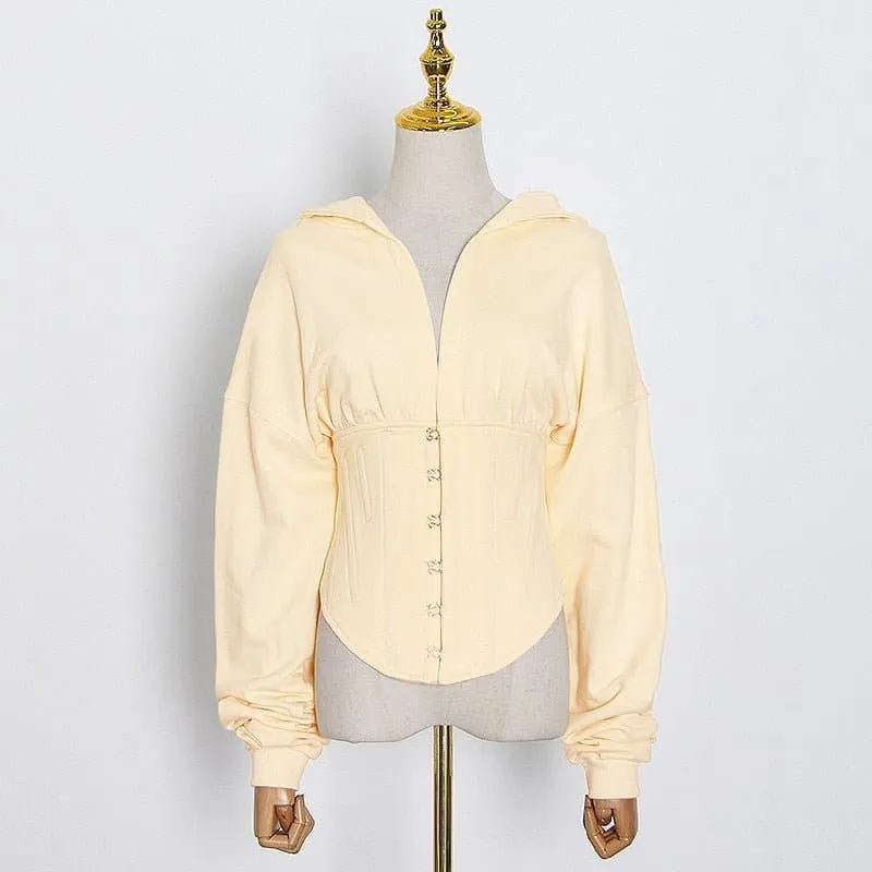 Lace Up Corset Hoodie - Trendy Zip-Up High Street Sweatshirt for Women | NINA ELIZA