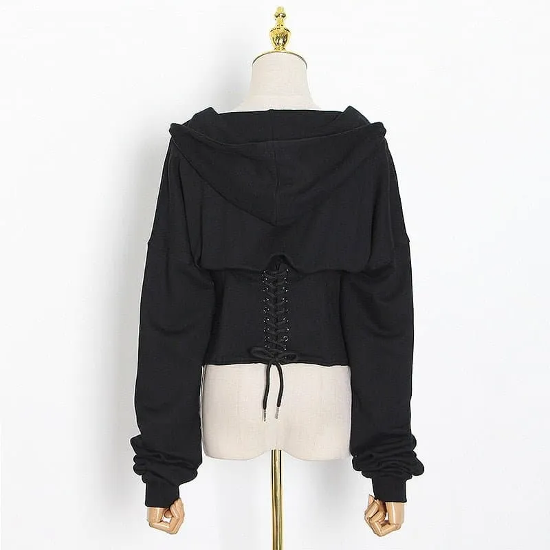 Lace Up Corset Hoodie - Trendy Zip-Up High Street Sweatshirt for Women | NINA ELIZA