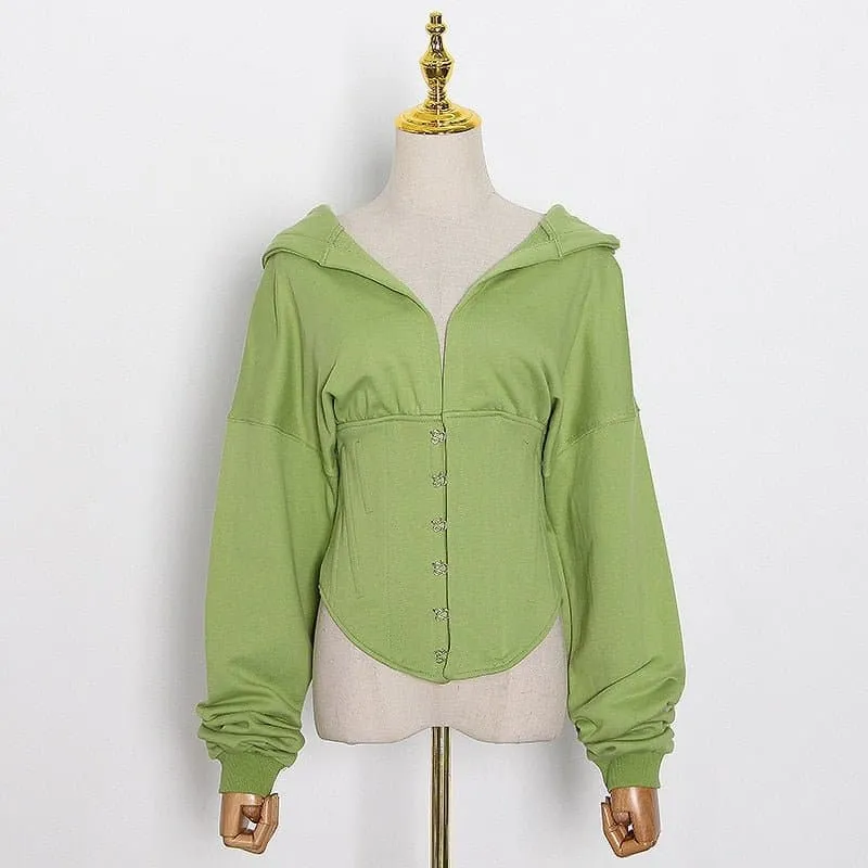 Lace Up Corset Hoodie - Trendy Zip-Up High Street Sweatshirt for Women | NINA ELIZA