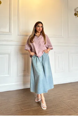 Line Embroidery Shirt & Skirt Coord Set